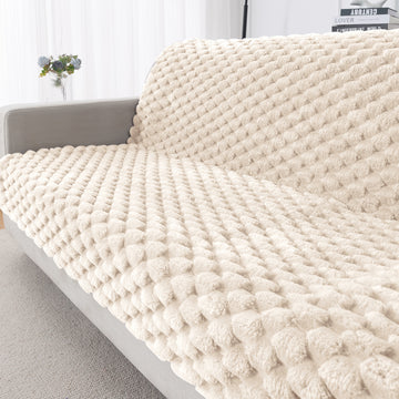 'BunnySoft Series' Plush Sofa Cover Throw for Sofa Seat & Back, Cream