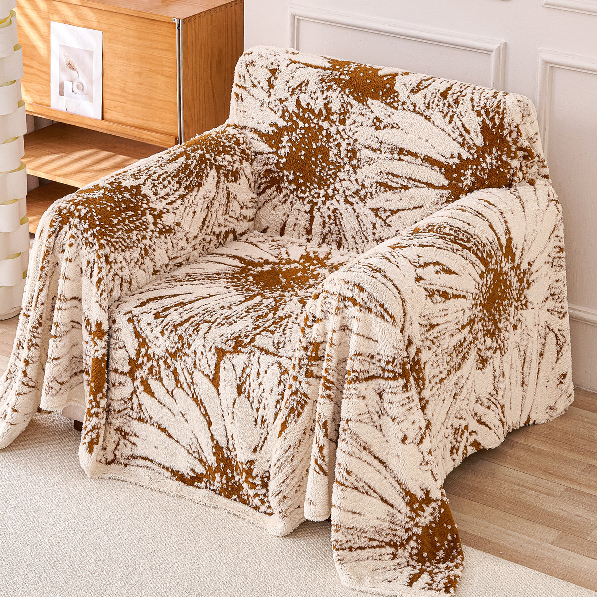 Buy Autumn Brown Colour DaisyBloom Series Luxury Plush Sofa Throw | HOKIPO
