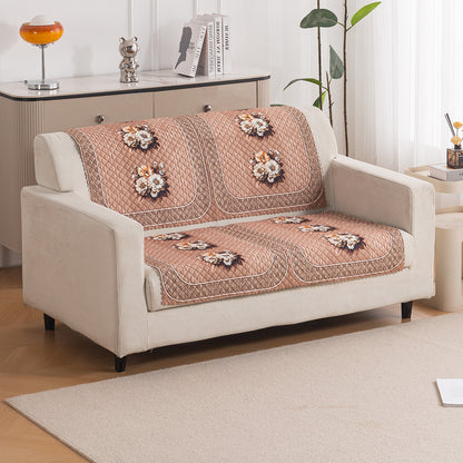 LoomVerse Quilted Sofa Cover Set Washable Sofa Panel for Seat & Back - Vintage Rosette