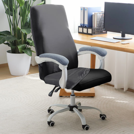 Office Chair Cover for Executive Chair (High-Back) – 140 GSM Stretch Fabric – Washable, Durable & Anti-Slip – Fits High-Back Office Chairs, Grey