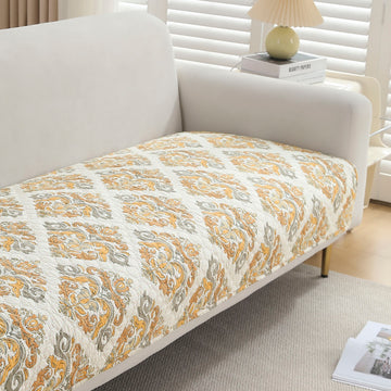 'Viva Casa' Polyester Printed Quilted Sofa Cover Mats, Damask Beige