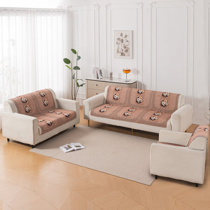 LoomVerse Quilted Sofa Cover Set Washable Sofa Panel for Seat & Back - Vintage Rosette