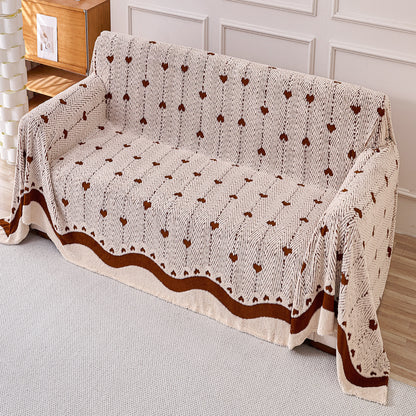 'Cozy Heart Series' Luxury Plush Sofa Cover Throw, Mocha Cream