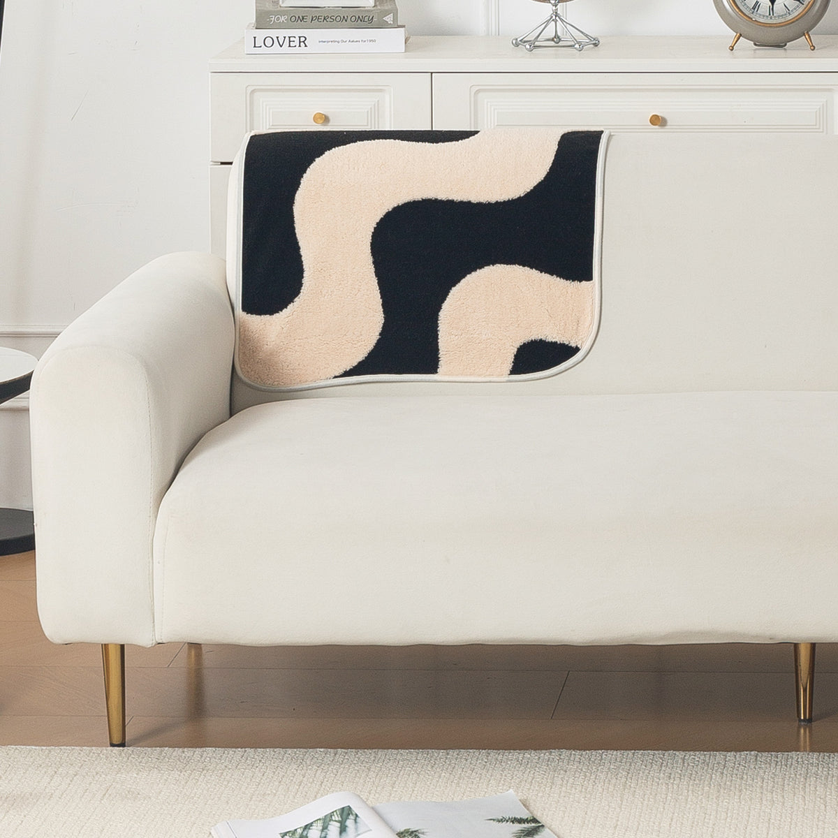 Luxury Plush Sherpa Anti-Slip Sofa Cover Mat, 'Noirea Series'| Wavy Stripe