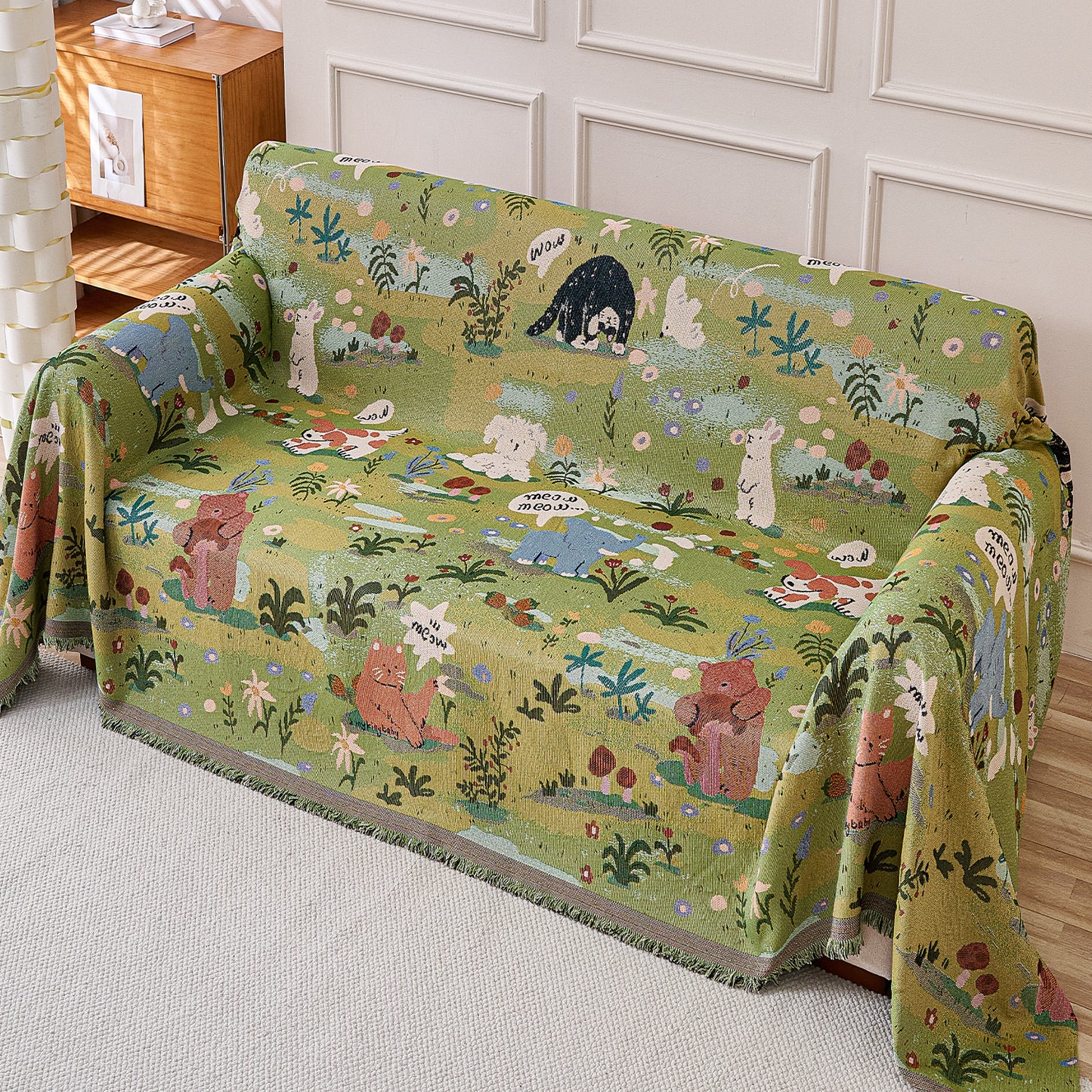 All-Season Chenille Sofa Throw, Forest Story Series