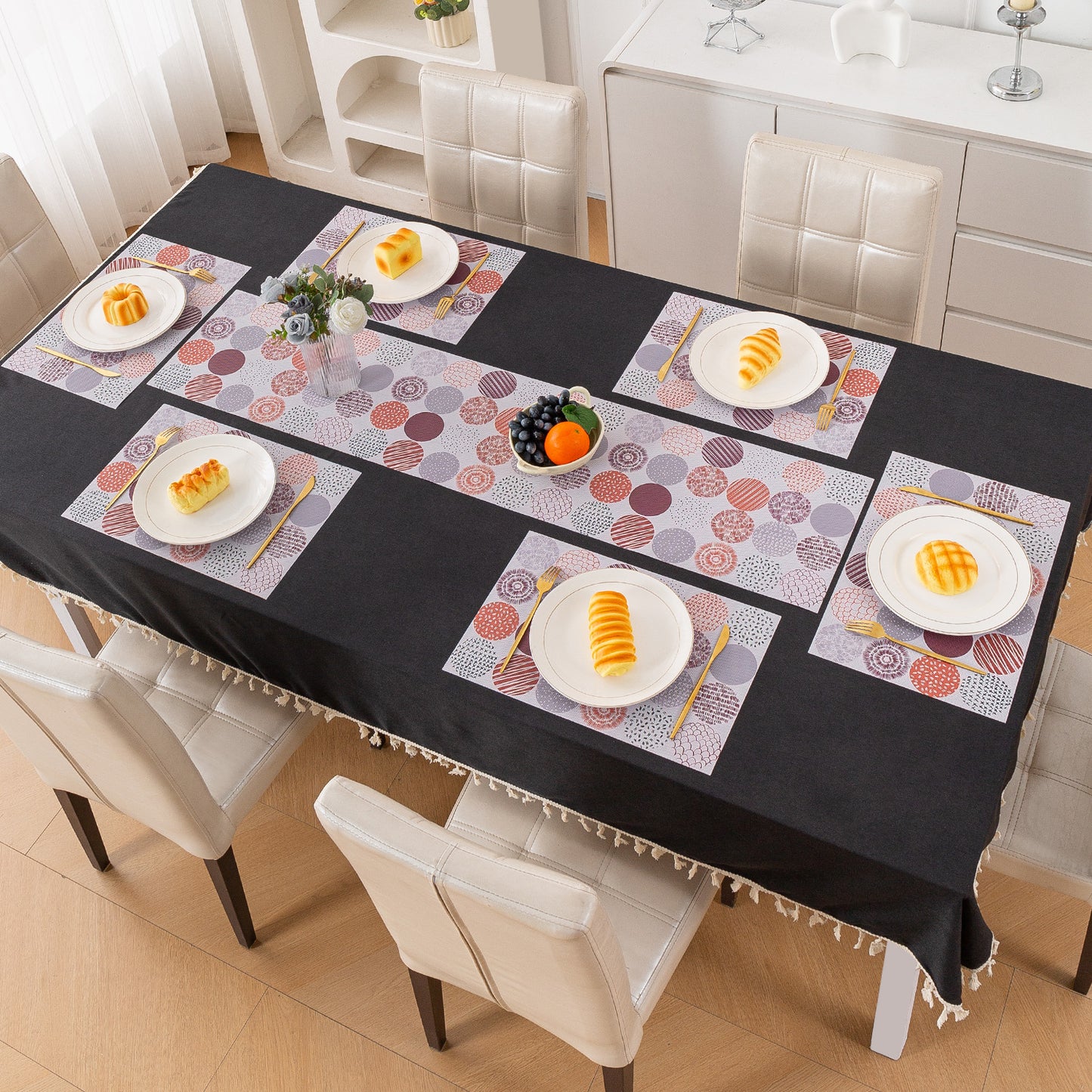 Color Splash PVC Mats for Dining Table, Bloom Circles - Rose Dust