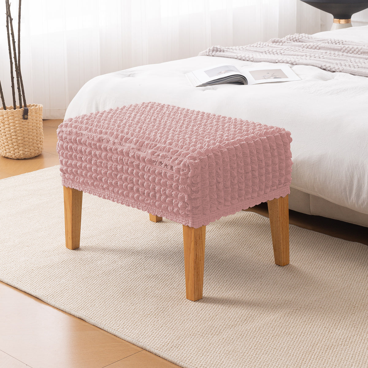 Aria Nova 280 GSM Bubble Stretchable Foot Rest Stool Cover, Tea Rose Pink