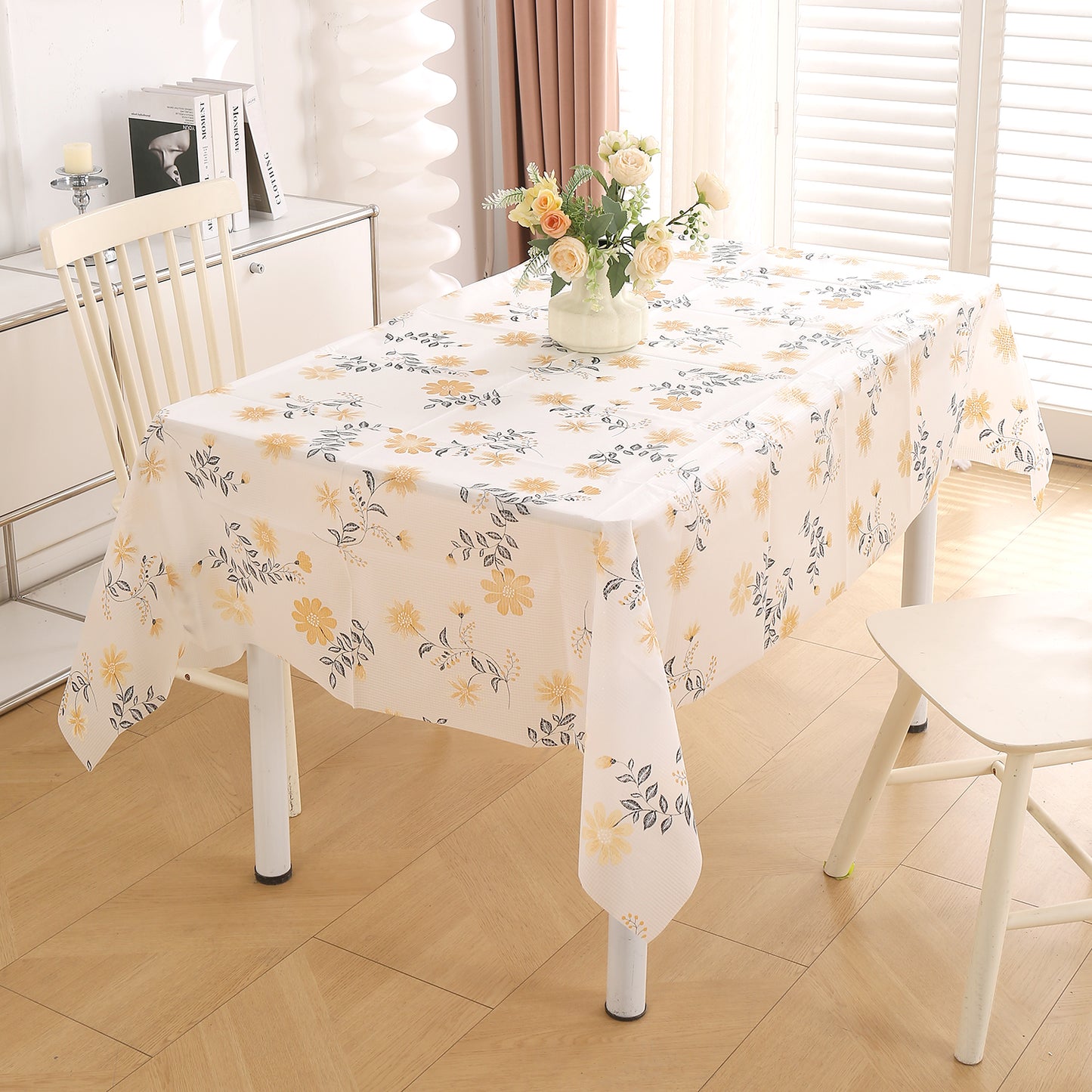PEVA Waterproof Table Cover Cloth for 2/4/6 Seater Dining Table | Dustproof Table Cloth for Center Table, Study & Coffee Table, Butterscotch Yellow Daisy