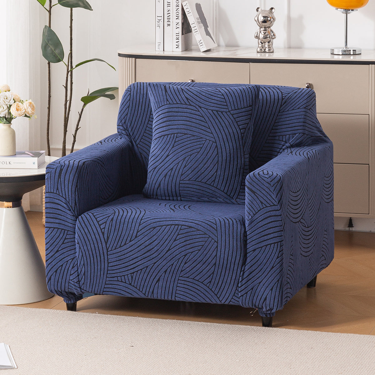 Buy royal blue colour waveline series jacquard single seater sofa cover​