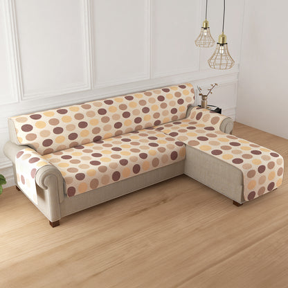 HomeHues Series Quilted Sofa Cover with Secure Fit Belt for L Shape sofa, Brown Polka Dot