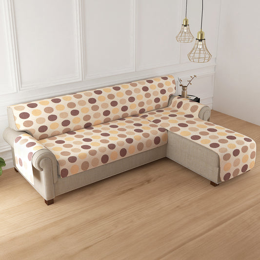 HomeHues Series Quilted Sofa Cover with Secure Fit Belt for L Shape sofa, Brown Polka Dot