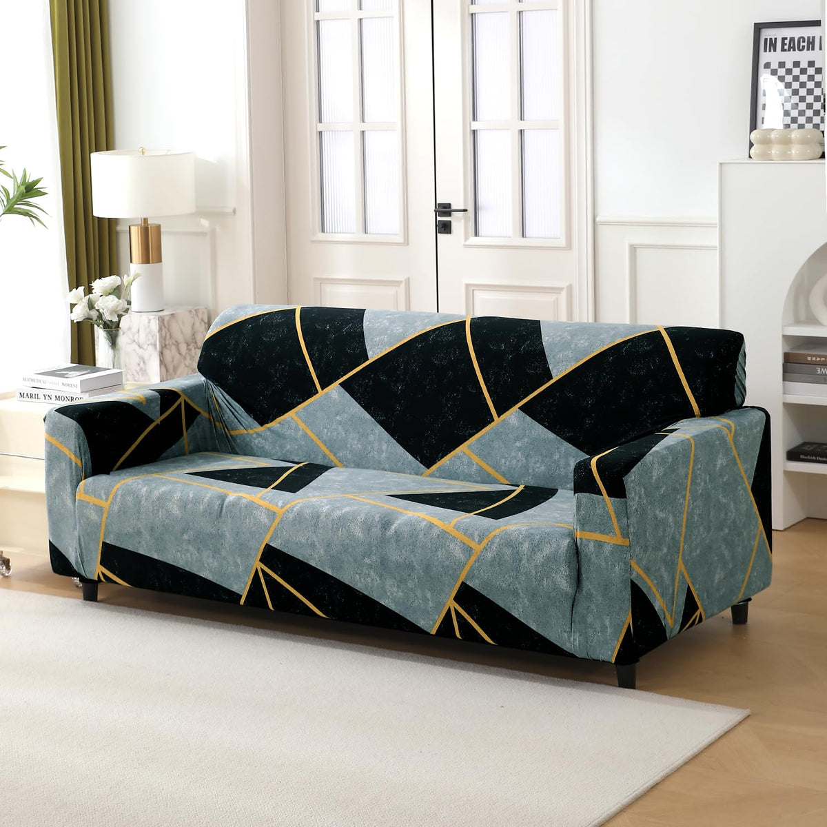 Abstract Geometry Print elastic 3 seater sofa cover​s