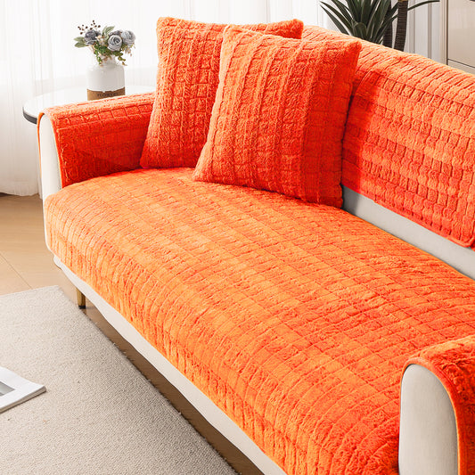 Premium Plush Anti Slip Sofa Cover Mat, Orange