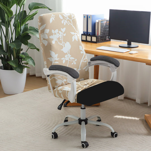 Printed Office Chair Cover for Executive Chair (High-Back) – 140 GSM Stretchable Fabric – Washable & Anti-Slip – Fits Big & Tall Office Chairs, Buff Brown Sillehoute Floral