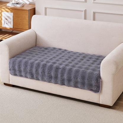 Premium Faux Rabbit Fur Anti Slip Sofa Mat for 1/2/3 Seater, Cool Grey