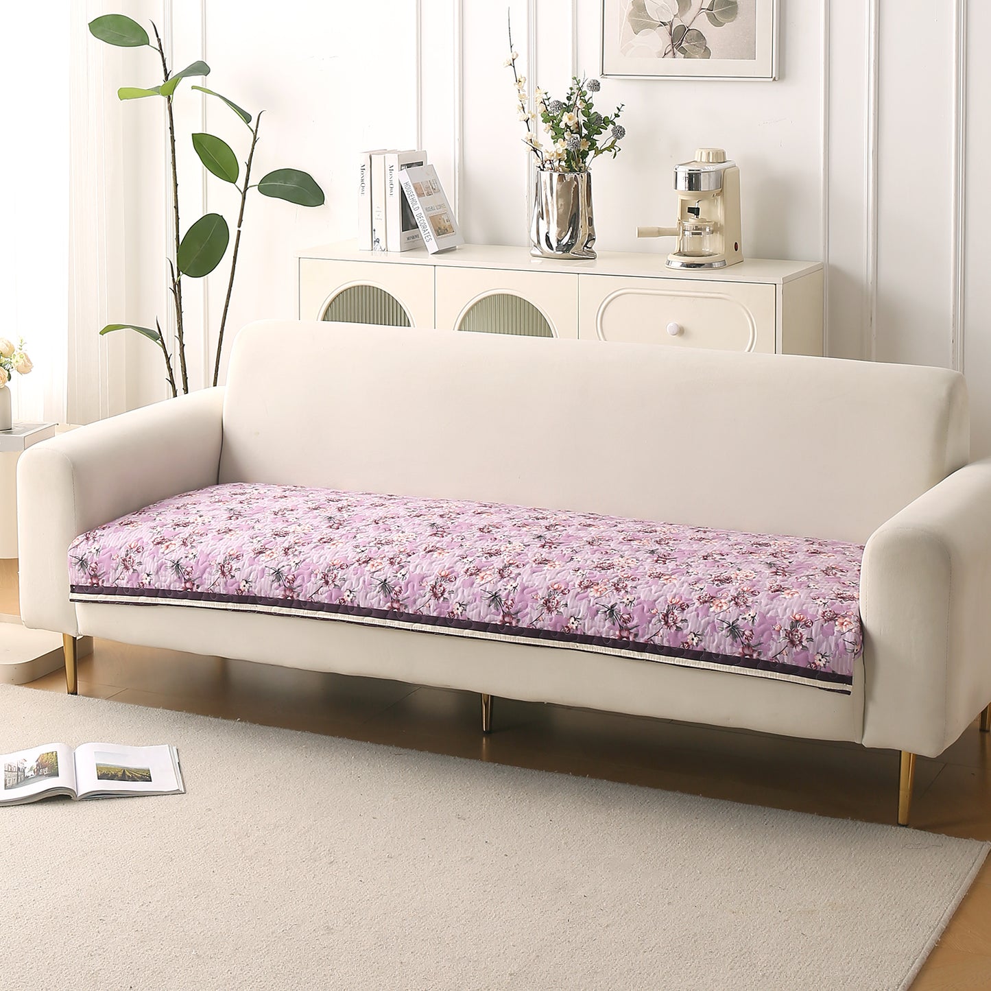 Florentina Series Printed Holland Velvet Sofa Mat - Peony Lavender