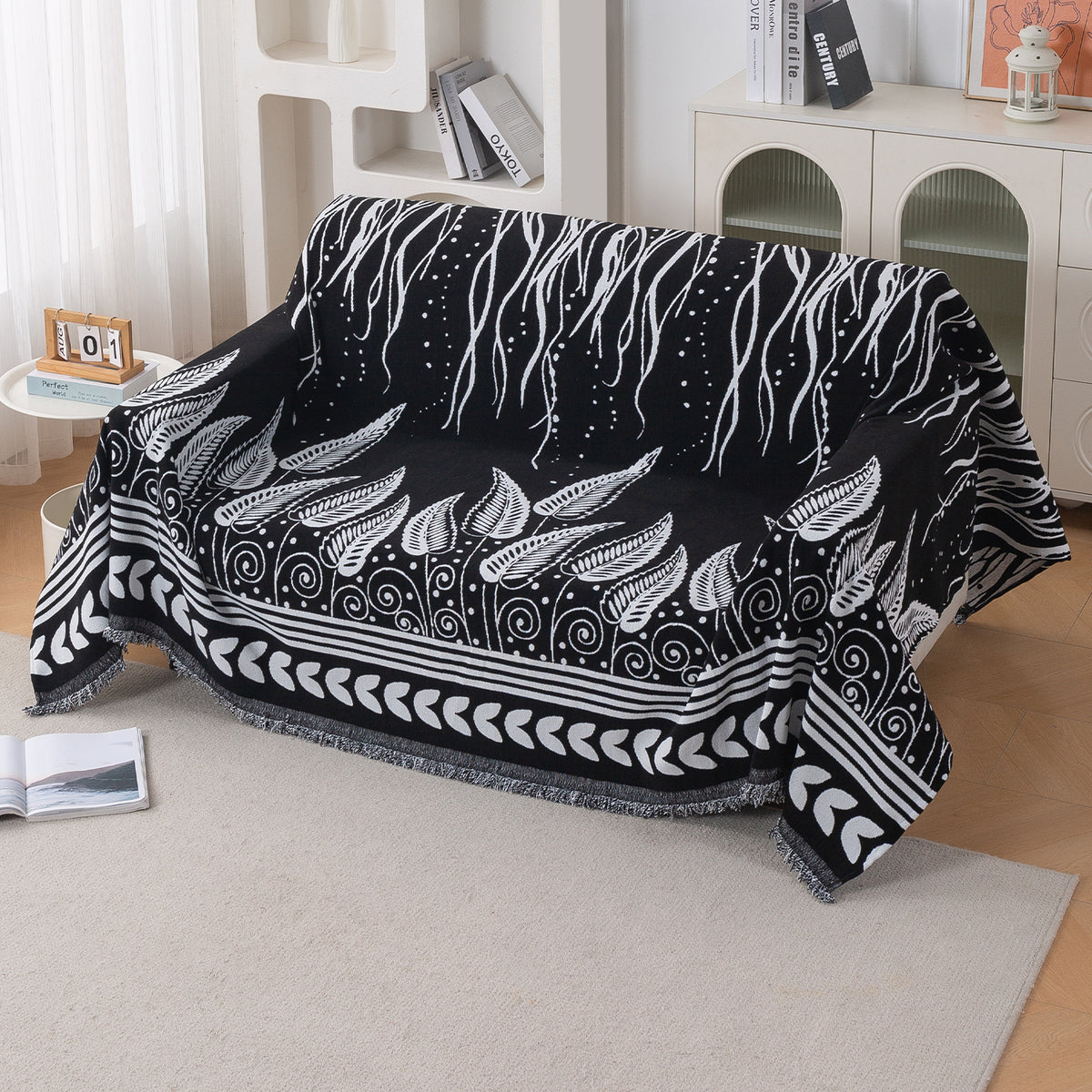 Buy Black Fern Tribal Serene Abode Chenille 2 Seater Sofa Throw | HOKIPO