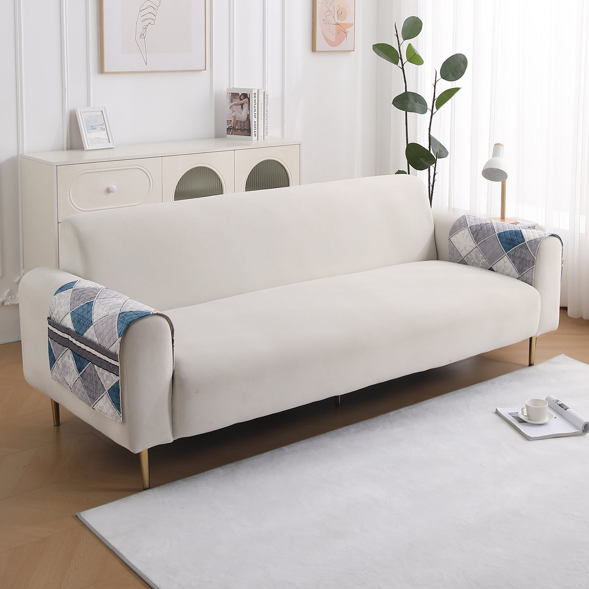 LiefNest Holland Velvet Sofa Cover Mat with Foam Filling - Diamond Slate Grey Blue
