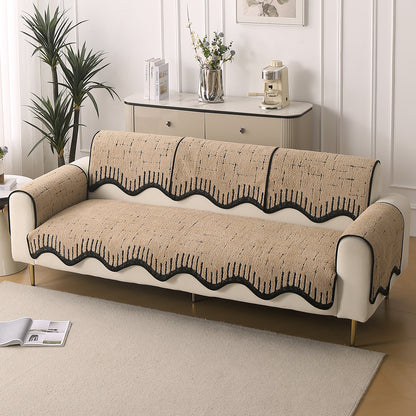 Premium Supple Soft Wavy with Curve Sofa Cover Mat, Brown