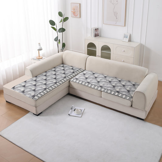 LiefNest Printed Holland Velvet L Shape Sofa Seat Mat with Foam Filling - Snowflakes Gradient Grey