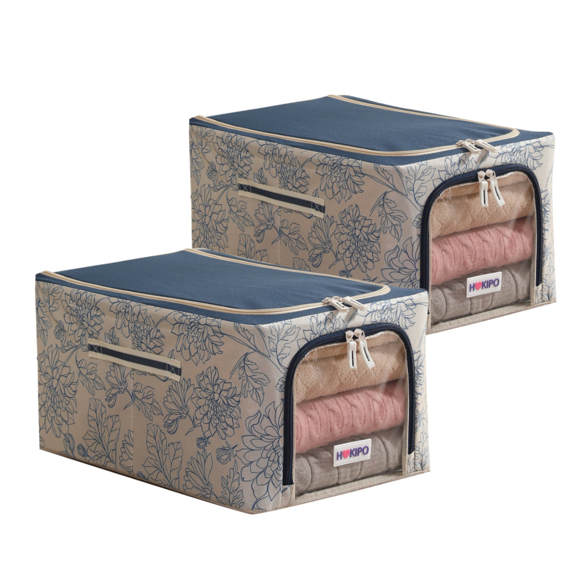 Foldable Cloth Storage Organizer for Wardrobe, Blue Blossom