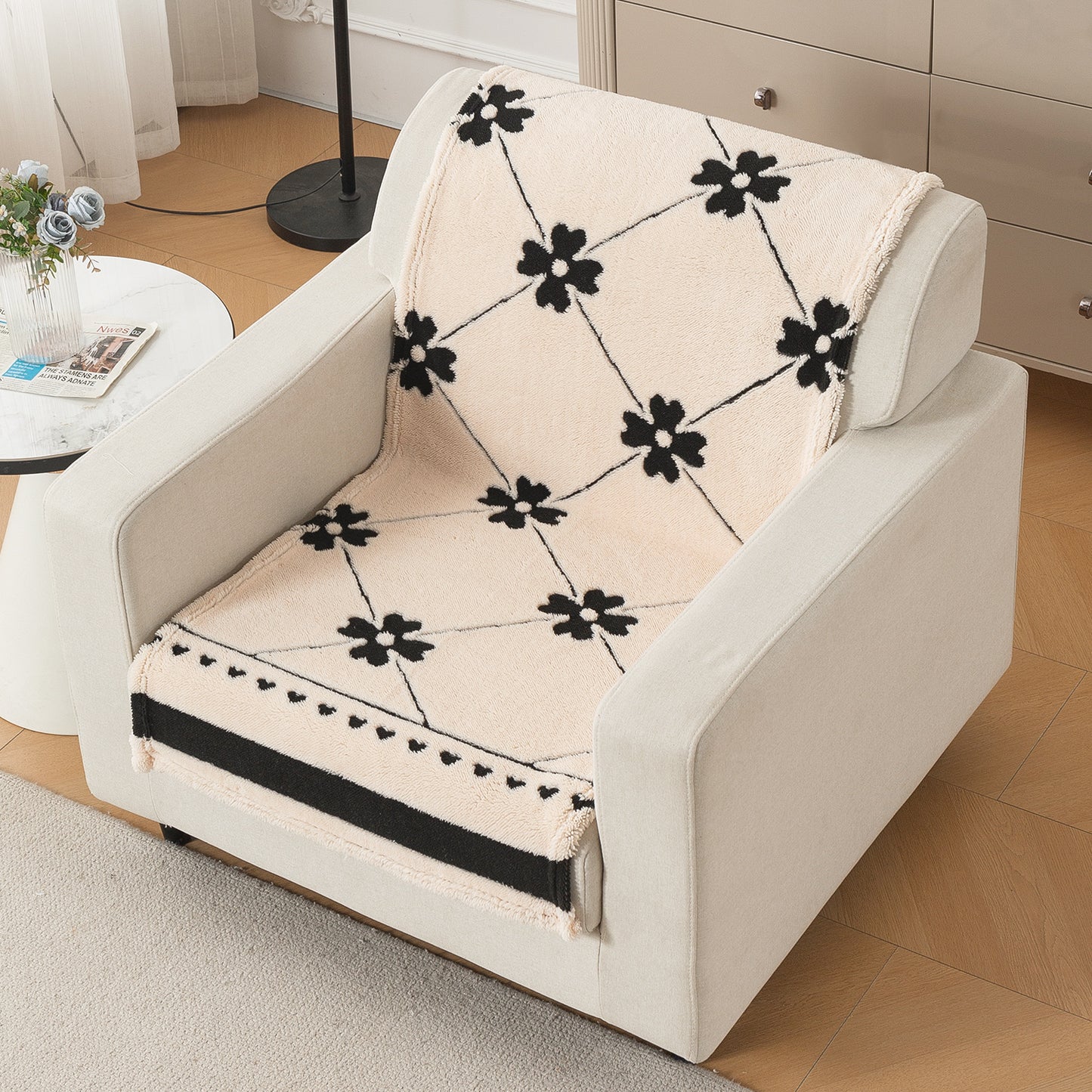 'Noirea Series' Plush Sofa Cover for Seat & Back, Floral Lattice