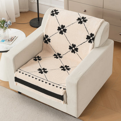 'Noirea Series' Plush Sofa Cover for Seat & Back, Floral Lattice
