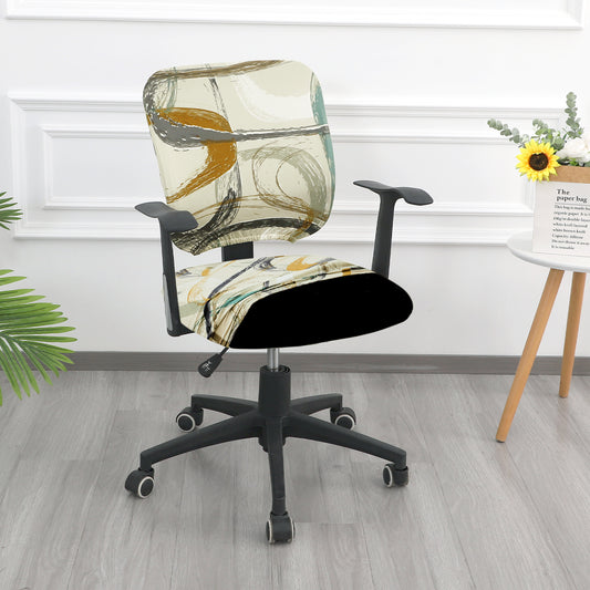 Printed Office Chair Cover for Task Chair – 140 GSM Stretchable Fabric – Washable & Anti-Slip – Fits Small Office Chairs Without Headrest, Parchement Beige Abstract Art