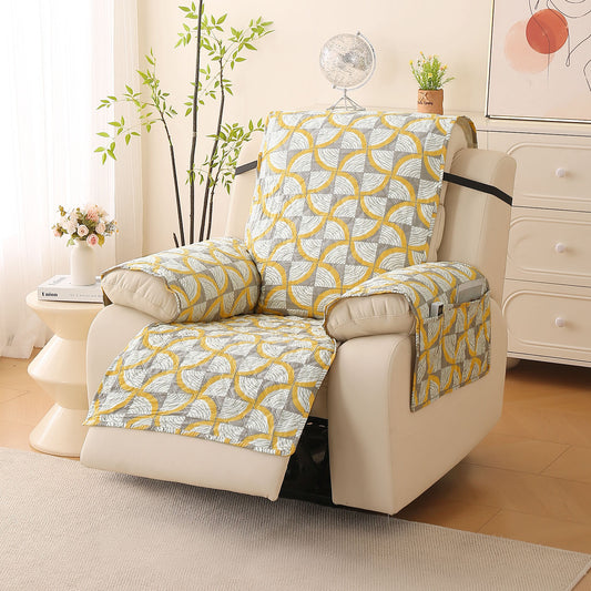 Quilted Printed Recliner Mats for 1 Seater Recliner Sofa, Windmill Cyber Yellow