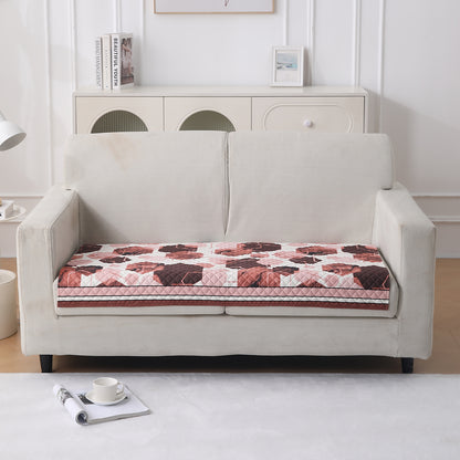 LiefNest Printed Holland Velvet Sofa Mat with Foam Filling - Geometric Hexagon Cider Red for 1/2/3 Seater & Armrest