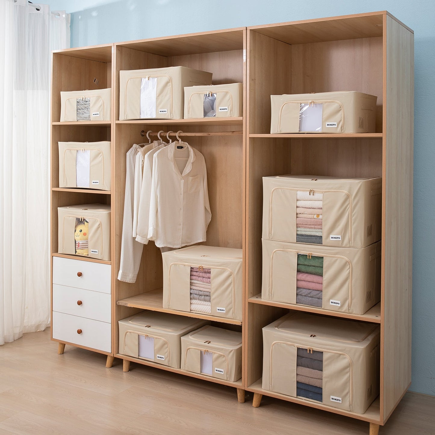 Wardrobe Organizer Underbed Storage Zippered Cloth Box, 24 ltr / 44 ltr / 66 ltr / 88 ltr, Beige