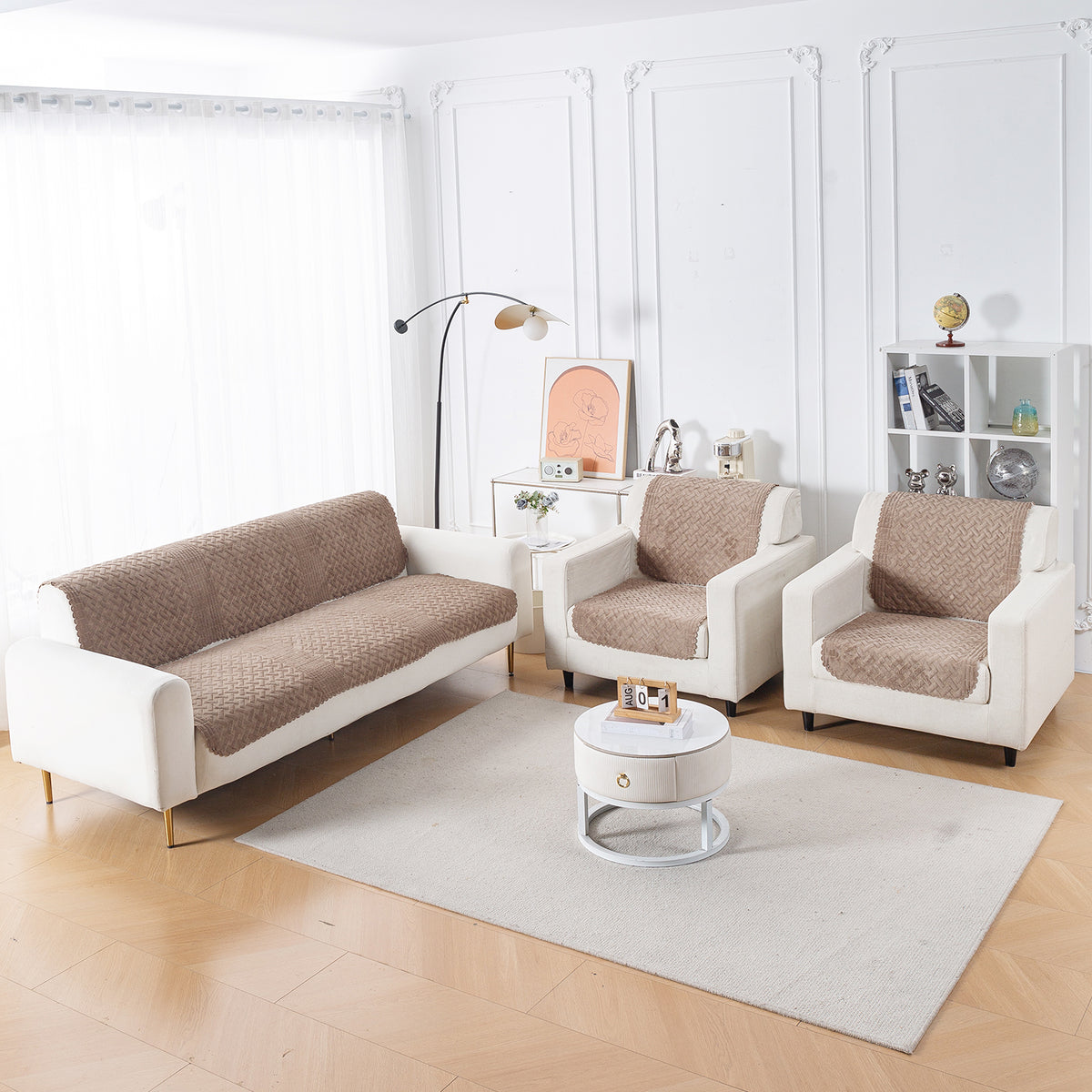 Modern Matrix 5-Seater Reversible Sofa Cover (3+1+1), Light Taupe
