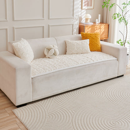 'Italian Caelora' Luxury Jacquard Plush Sofa Cover Mat and Anti-Slip Armrest Covers - Pearl Whit