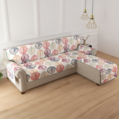 HomeHues Series Quilted Sofa Cover with Secure Fit Belt for L Shape sofa, Multicolor Linden Leaf
