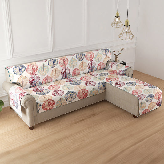 HomeHues Series Quilted Sofa Cover with Secure Fit Belt for L Shape sofa, Multicolor Linden Leaf