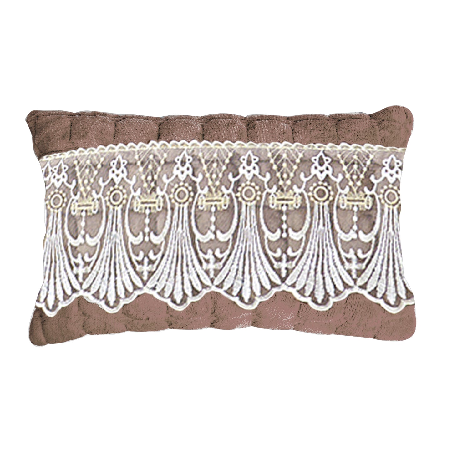 Premium Milk Velvet Sofa Cushion Cover with Lace Design, Mocha Brown