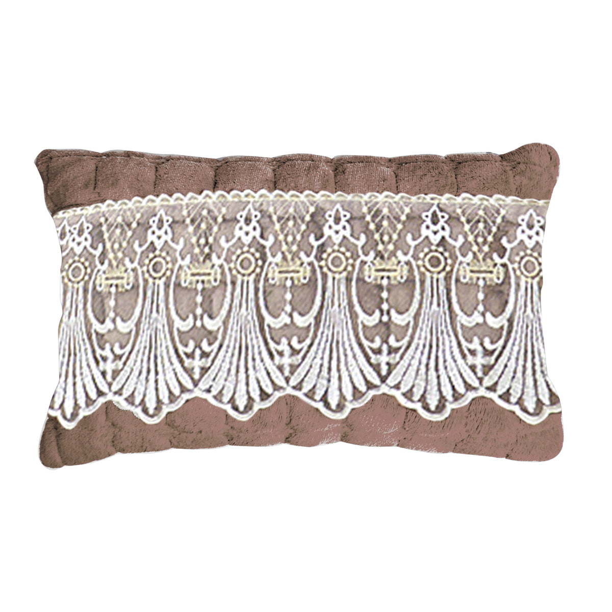 Premium Milk Velvet Sofa Cushion Cover with Lace Design, Mocha Brown