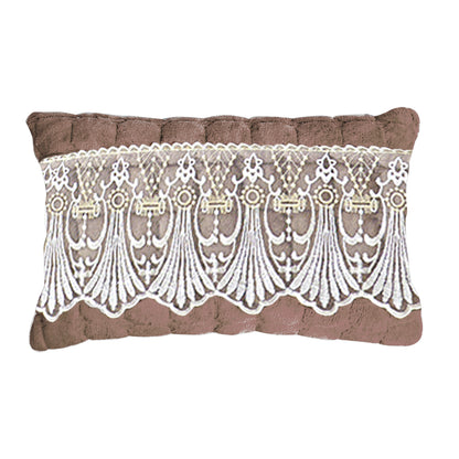 Premium Milk Velvet Sofa Cushion Cover with Lace Design, Mocha Brown