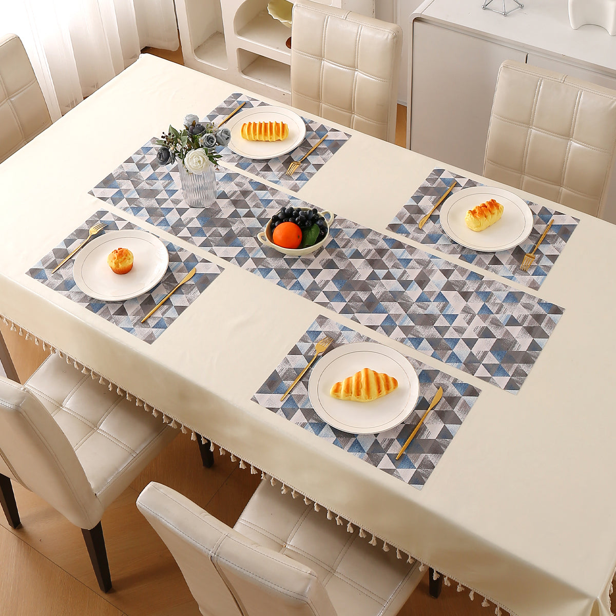 Color Splash PVC Mats for Dining Table, Geo Triangles - Slate Blue