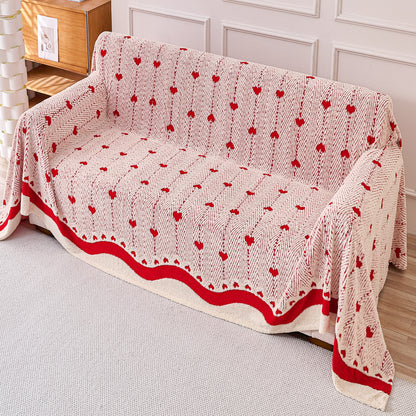 Buy Cherry Cream Colour Cozy Heart Series Luxury Plush Fleece Sofa Throw | HOKIPO