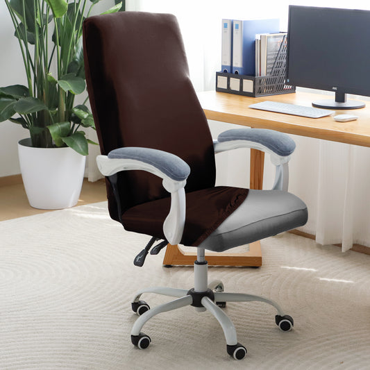 Office Chair Cover for Executive Chair (High-Back) – 140 GSM Stretch Fabric – Washable, Durable & Anti-Slip – Fits High-Back Office Chairs, Brown