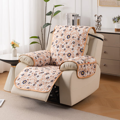 Quilted Cover for Recliner Sofa with SecureFit Belt & Side Pocket, Light Peach Candytuft