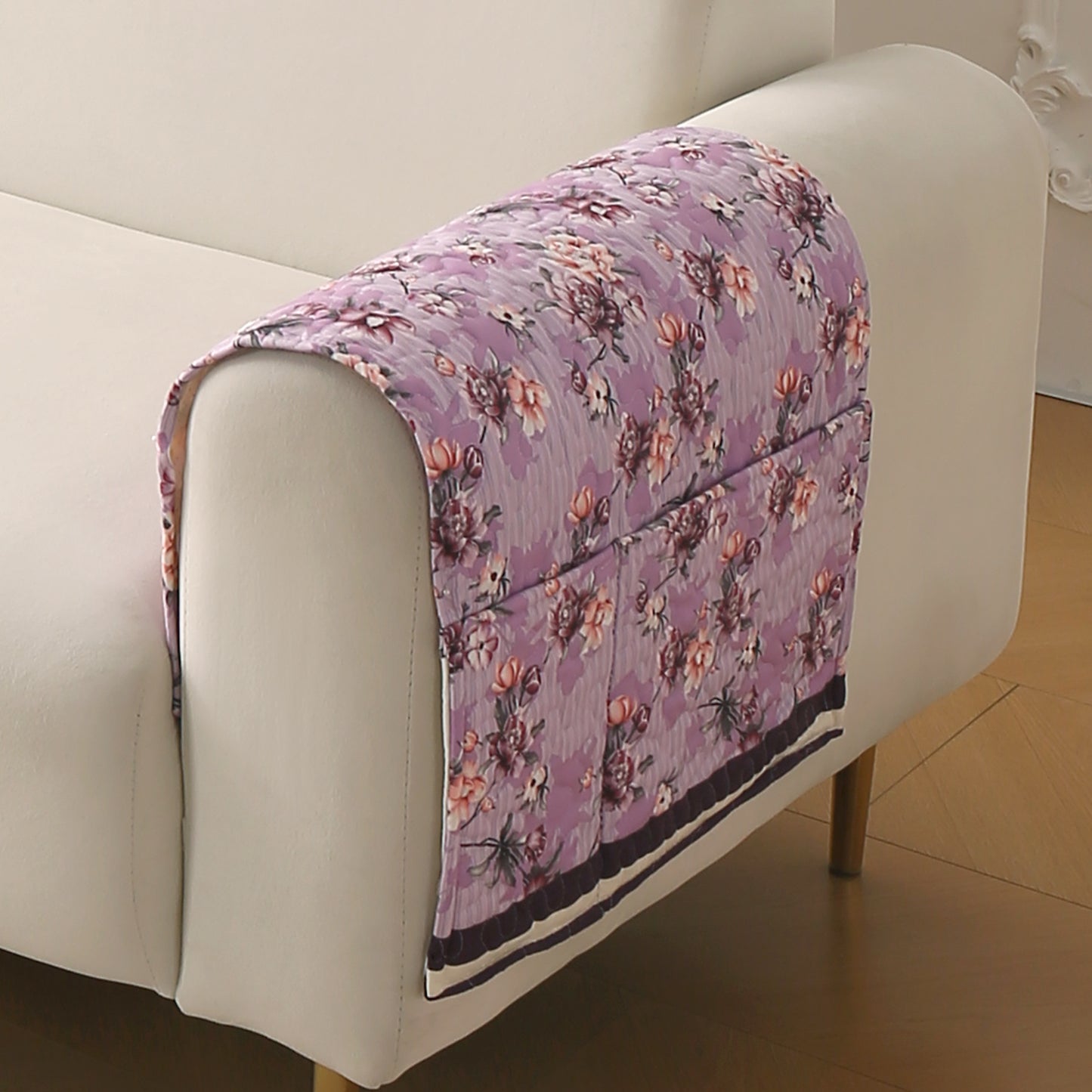 Florentina Series Printed Holland Velvet Sofa Mat - Peony Lavender