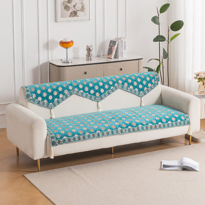 Heritage Weave Premium Jacquard Sofa Cover Set with Tassels - Emerald Teal