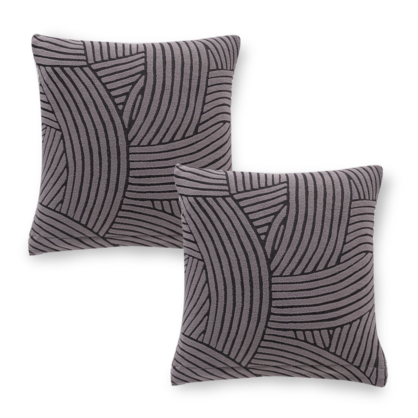 'WaveLine Series' Jacquard Cushion Cover Set of 2, Charcoal Grey