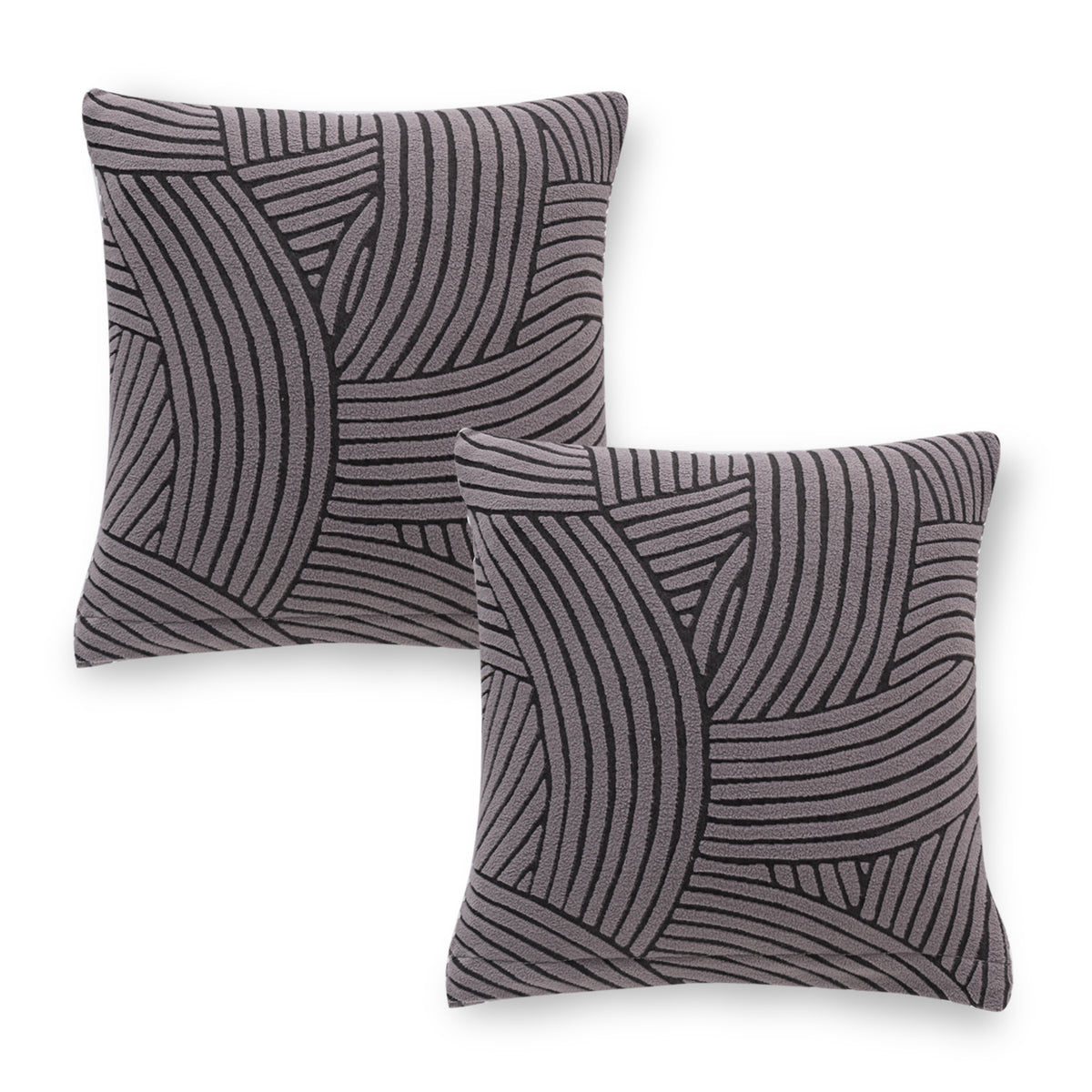 'WaveLine Series' Jacquard Cushion Cover Set of 2, Charcoal Grey