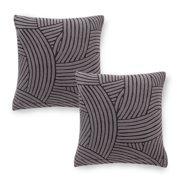 'WaveLine Series' Jacquard Cushion Cover Set of 2, Charcoal Grey