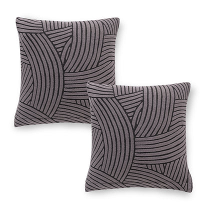 'WaveLine Series' Jacquard Cushion Cover Set of 2, Charcoal Grey