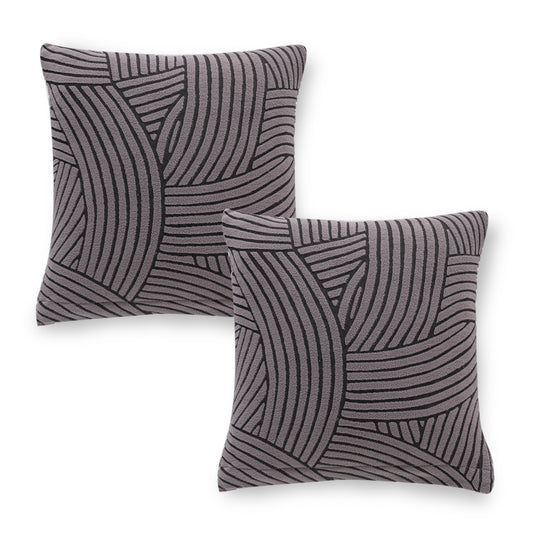 'WaveLine Series' Jacquard Cushion Cover Set of 2, Charcoal Grey
