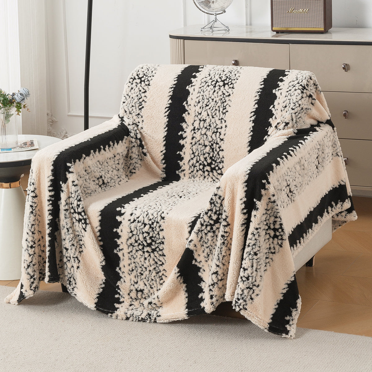 Buy Textured Stripe Noirea Series Luxury Plush Sofa Throw Cover | HOKIPO 